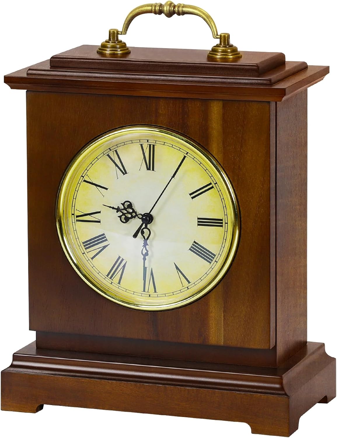 Shinoske Mantel Clock Battery Operated with Hidden Safe,Secret Compartment for Cash,Jewelry,Rings,Watches,Vintage Wooden Small Table Clock for Living Room,Fireplace,Home Decor,Rustic Brown